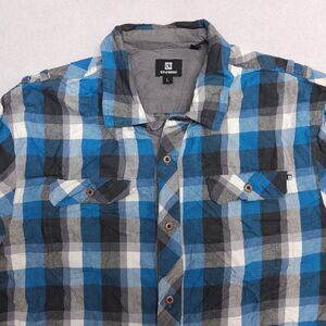 Ocean Current Gingham Flannel Long Sleeve Button Shirt Mens Size L Blue Gray